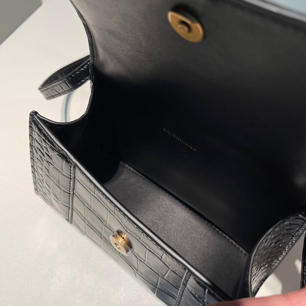 Balenciaga/hourglass/ gold buckle/ crocodile leather/ small size/ ladies'/ black