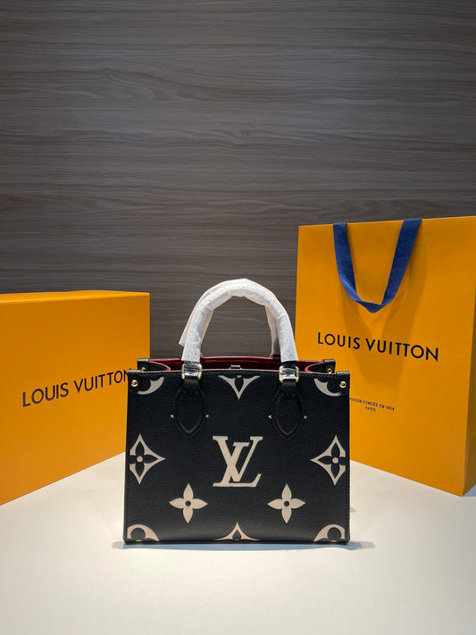 Louis Vuitton/ On the go / Small / Tote bag / Black * Beige