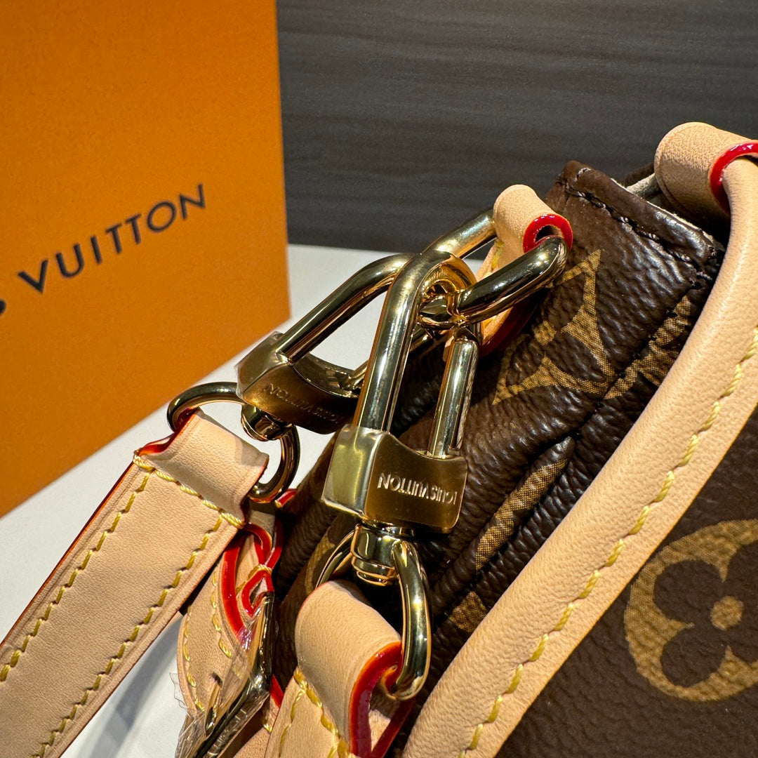 LOUIS VUITTON/ Saumur BB / Detachable / Adjustable / Shoulder strap with magnetic buckle closure / Coated canvas and cowhide / Single shoulder crossbody handbag / Small / Brown