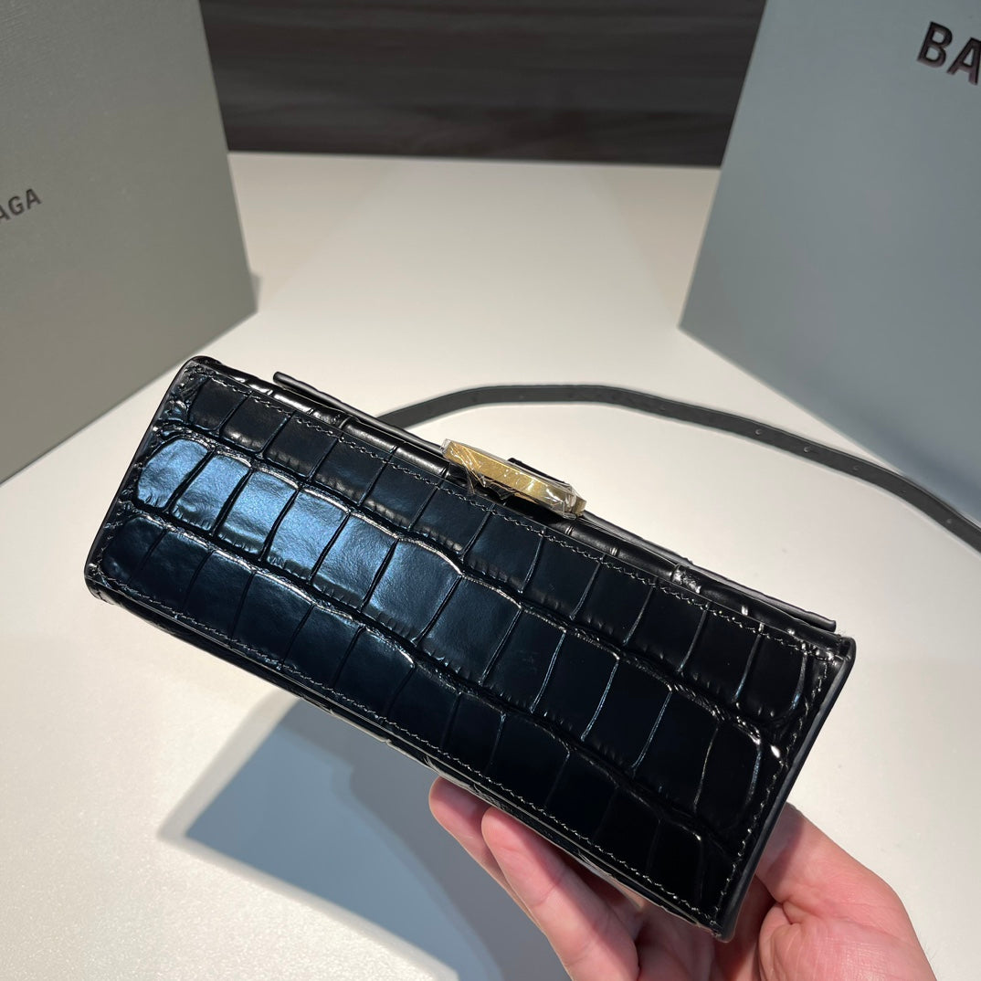 Balenciaga/hourglass/ gold buckle/ crocodile leather/ small size/ ladies'/ black